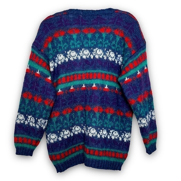 VINTAGE 90s Mohair Floral Stripes Oversized Slouchy Grandpa Cardigan Sweater M - Picture 2 of 3